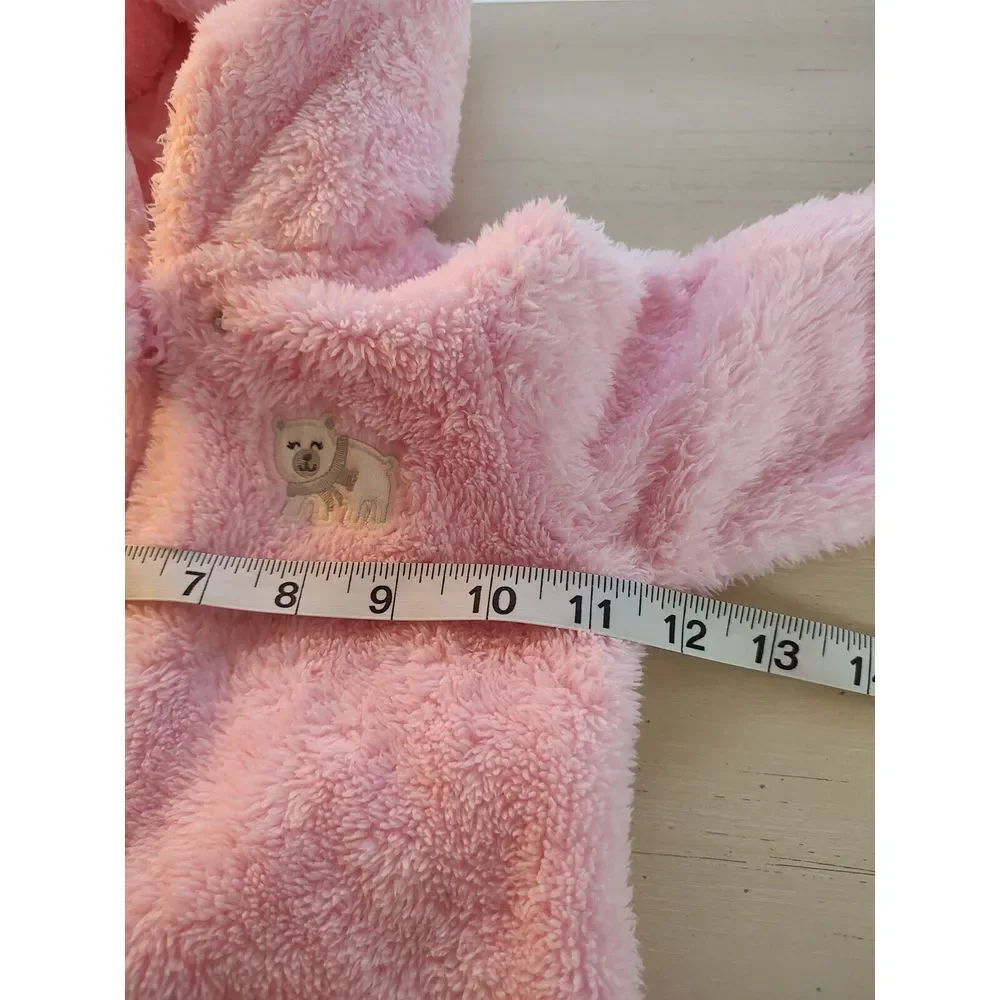 Carters Baby Girl Pink Fleece Hooded Pram Suit Bear Ears Footed Bunting 6 Months